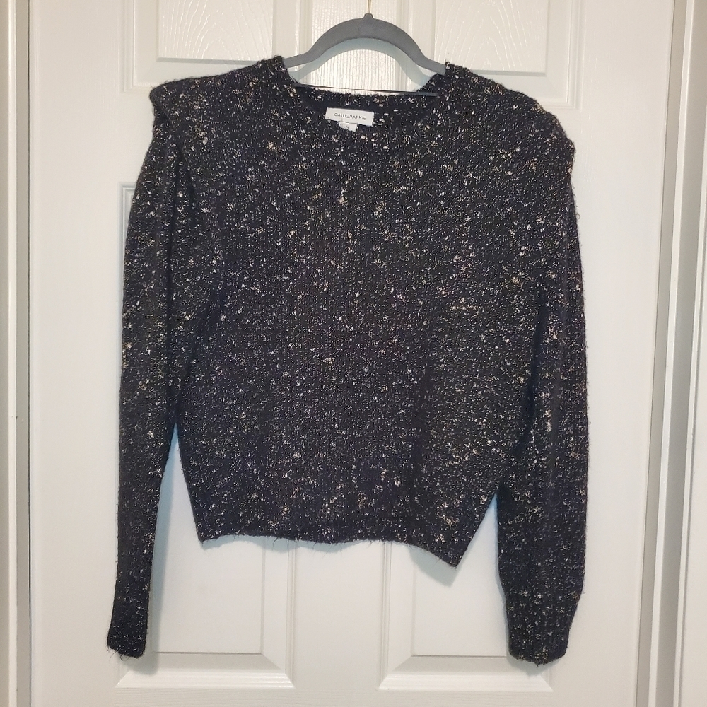 Calligraphie M Sweater Black Metallic Gold New Poof Shoulder Crewneck